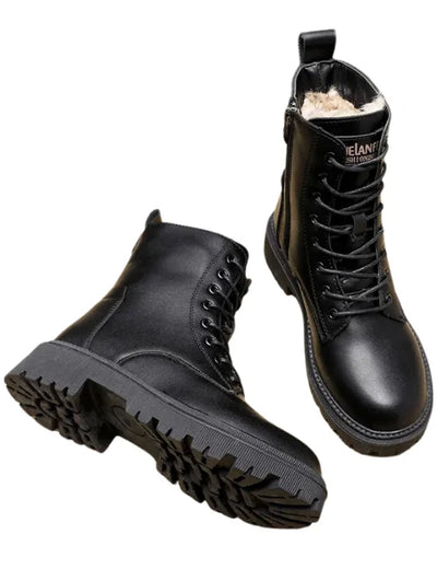 Valeria™ - Black Leather Winter Boots