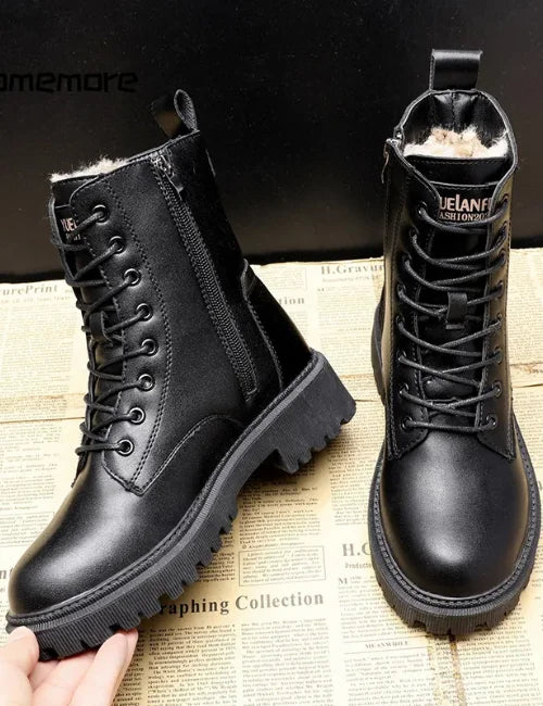 Valeria™ - Black Leather Winter Boots